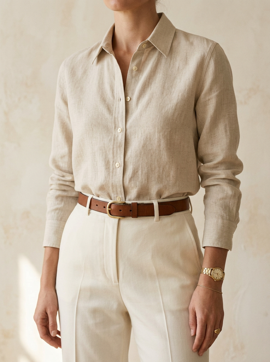 Model wearing Linen Button-Down Shirt