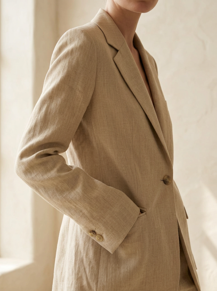 Model wearing Unstructured Linen Blazer